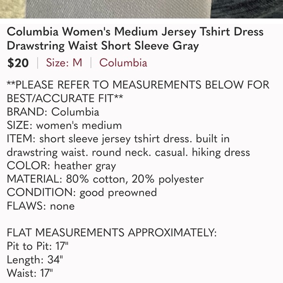 COLUMBIA Outerspaced Size Medium Tshirt Dress Drawstring Waist Gray* - Picture 6 of 7
